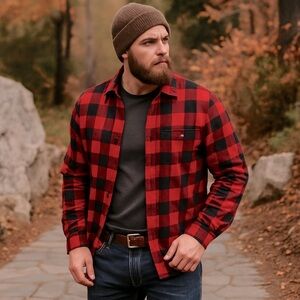 Lee Red & Black Buffalo Plaid Flannel Shirt XL Regular Fit Long Sleeve